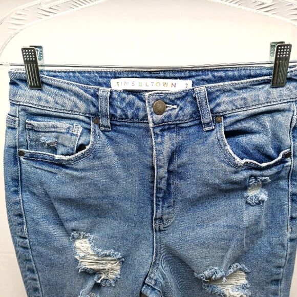 Tinseltown 7 Distressed Skinny Leg 5 Pocket Lightwash Stretch Denim Jeans 28W.. - Picture 2 of 10